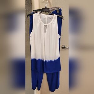 Royal blue and white flowy pantsuit
